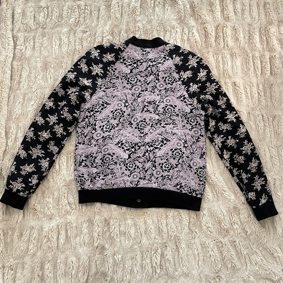 Free People Black Floral Snap Bomber Jacket. - Picture 3 of 14